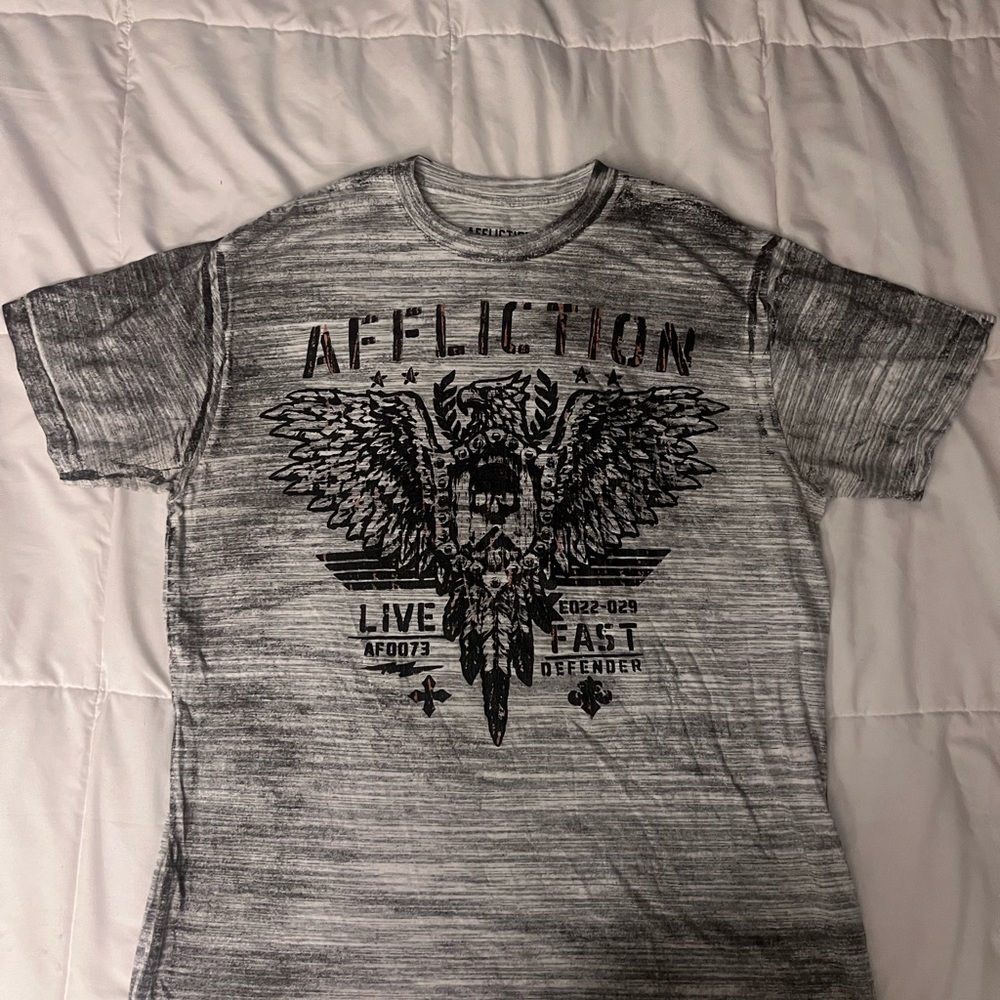 Affliction Gray Short Sleeve Tee with Winged Graphic